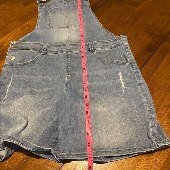 Calvin Klein Girls Distressed Stretch Denim Short Bib Overalls Size L 12/14 - Picture 10 of 11